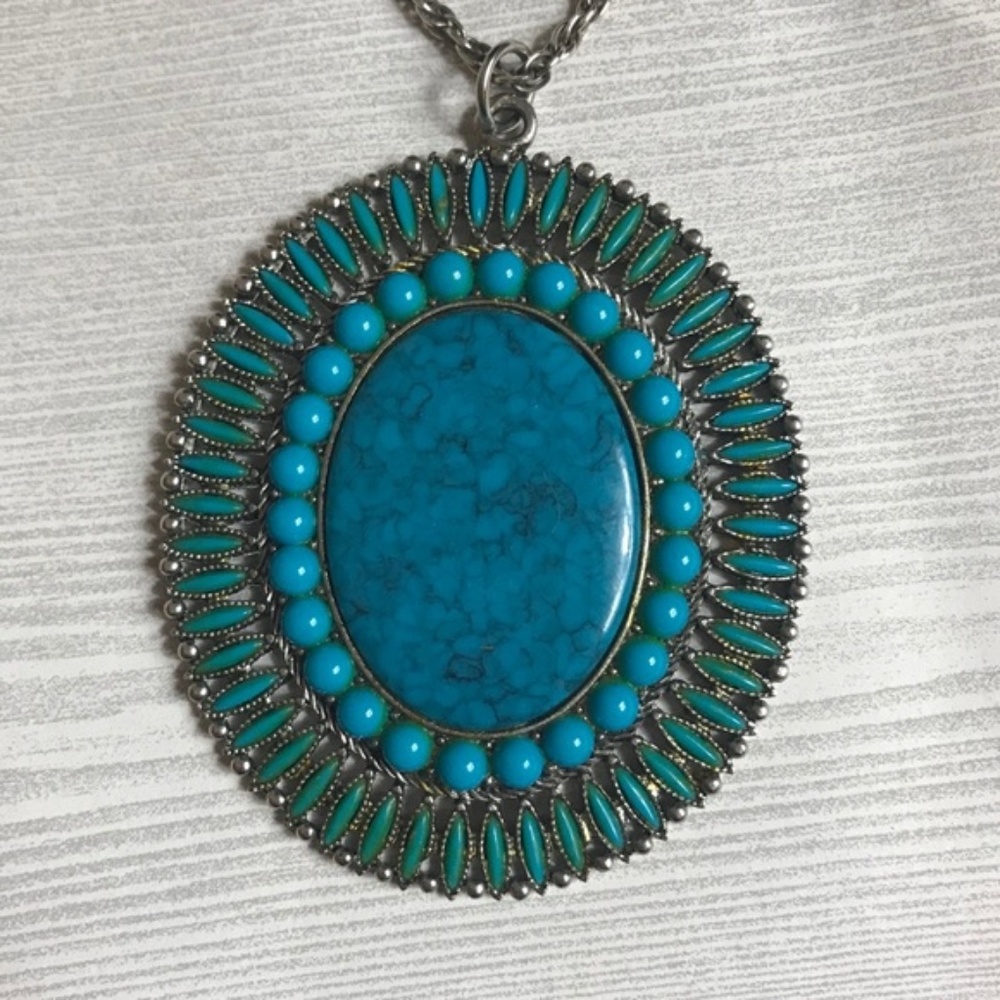 Vintage Turquoise Pendant Western Style Ne…